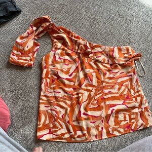 Nine West Orange, Cream & Pink One-Shoulder Top